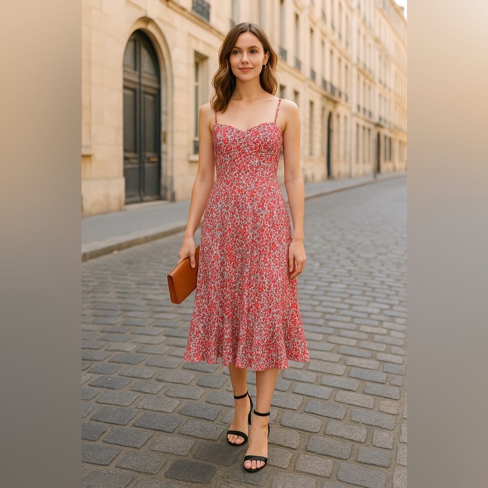 J Crew x Liberty of London Wiltshire Fit & Flare Midi Dress, Floral Berry, Sz 8T